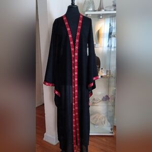 Vintage Red & Black Diamond Studded Embroidery Duster
